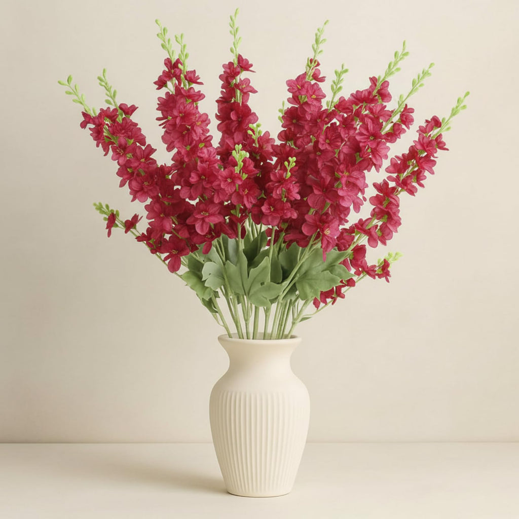 42 Pcs Rose Red Delphinium Artificial Flower Bulk, 34.25"