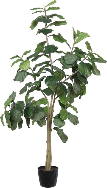 8ft Artificial Potted Fiddle Tree - 114 Large Fiddle Leaves - Green Silk - Artificial Indoor Fiddle Plant - Single