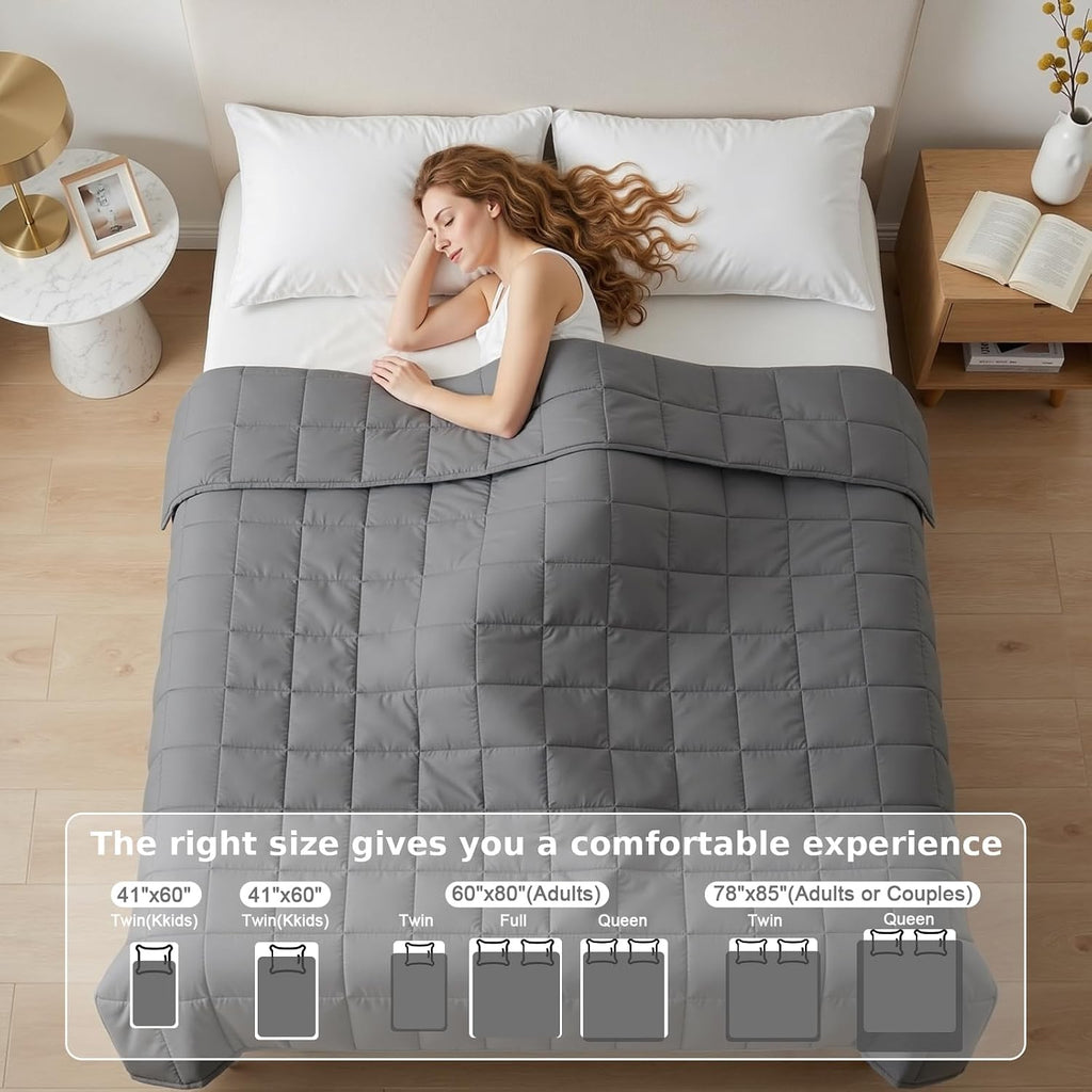 Weighted Blanket for Adults, Cotton Cooling Heavy Blanket with Glass Beads Standard Grid Stitching Soft Cozy Grey