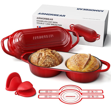 Mini Double Dutch Oven for Sourdough, Enameled Cast Iron Bread Pan, Red