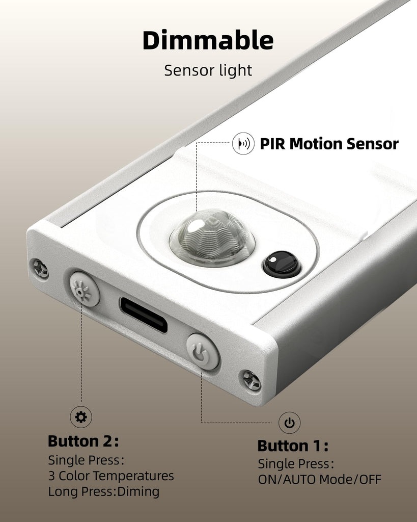 6Pack 12inch Under Cabinet Lighting, Rechargeable Motion Sensor Light Wireless Indoor, Dimmable 3 Color Temps Closet