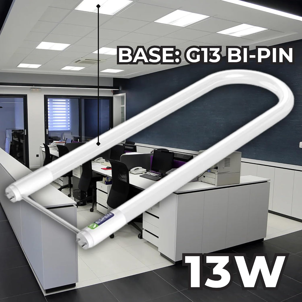 24 Pack U-Bent LED T8 Type A+B Tube, Plug & Play or Ballast Bypass, 13W, 1800lm, 3500K/4000K/5000K, G13 Base, 24"
