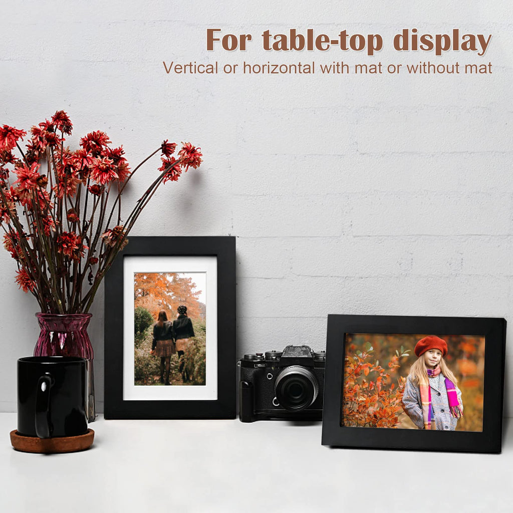 4x6 Frame Black, Solid Wood 4 x 6 Picture Frame with Acrylic Plexiglass for 3.5x5 with Mat, Tabletop and Wall Display