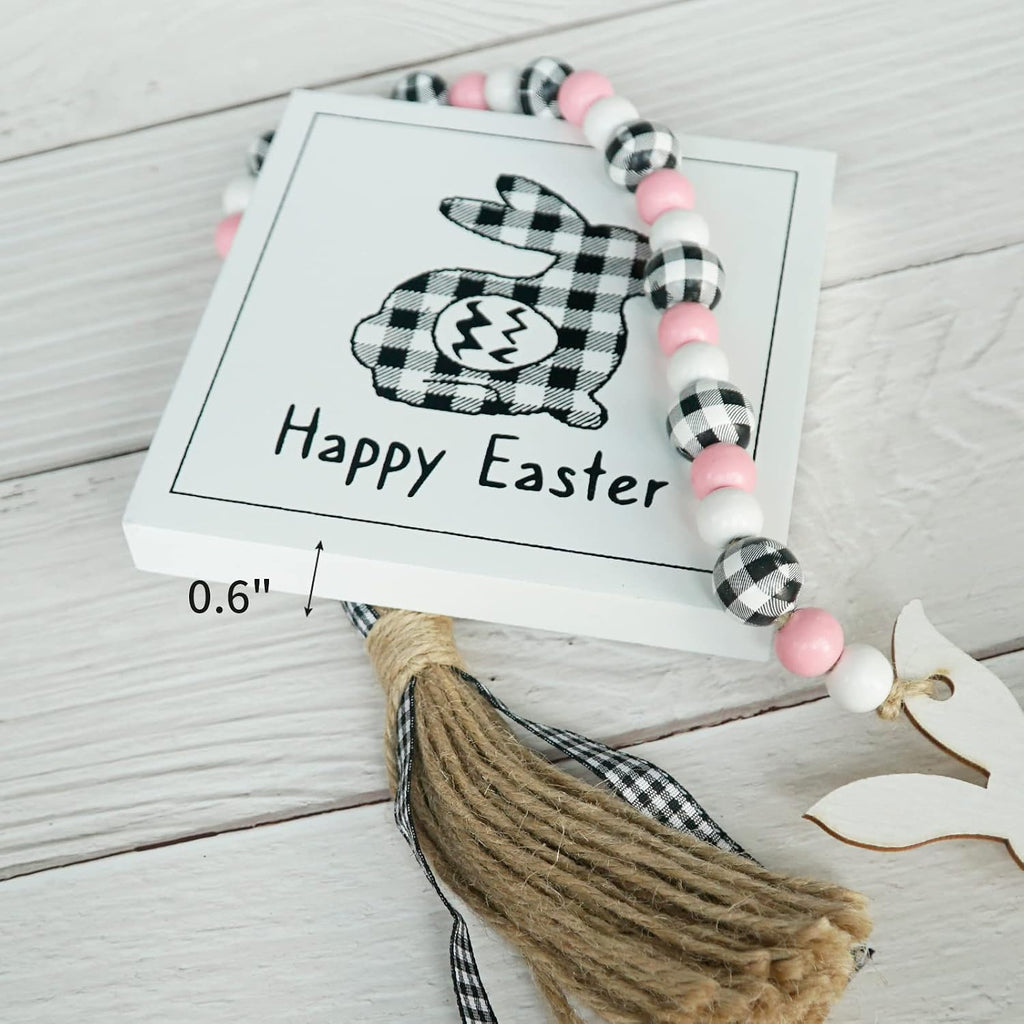 Easter Tiered Tray Decorations Spring Easter Bunny Gnome Decor, Buffalo Plaid Easter Gnome Plush Black Check - Set of 8