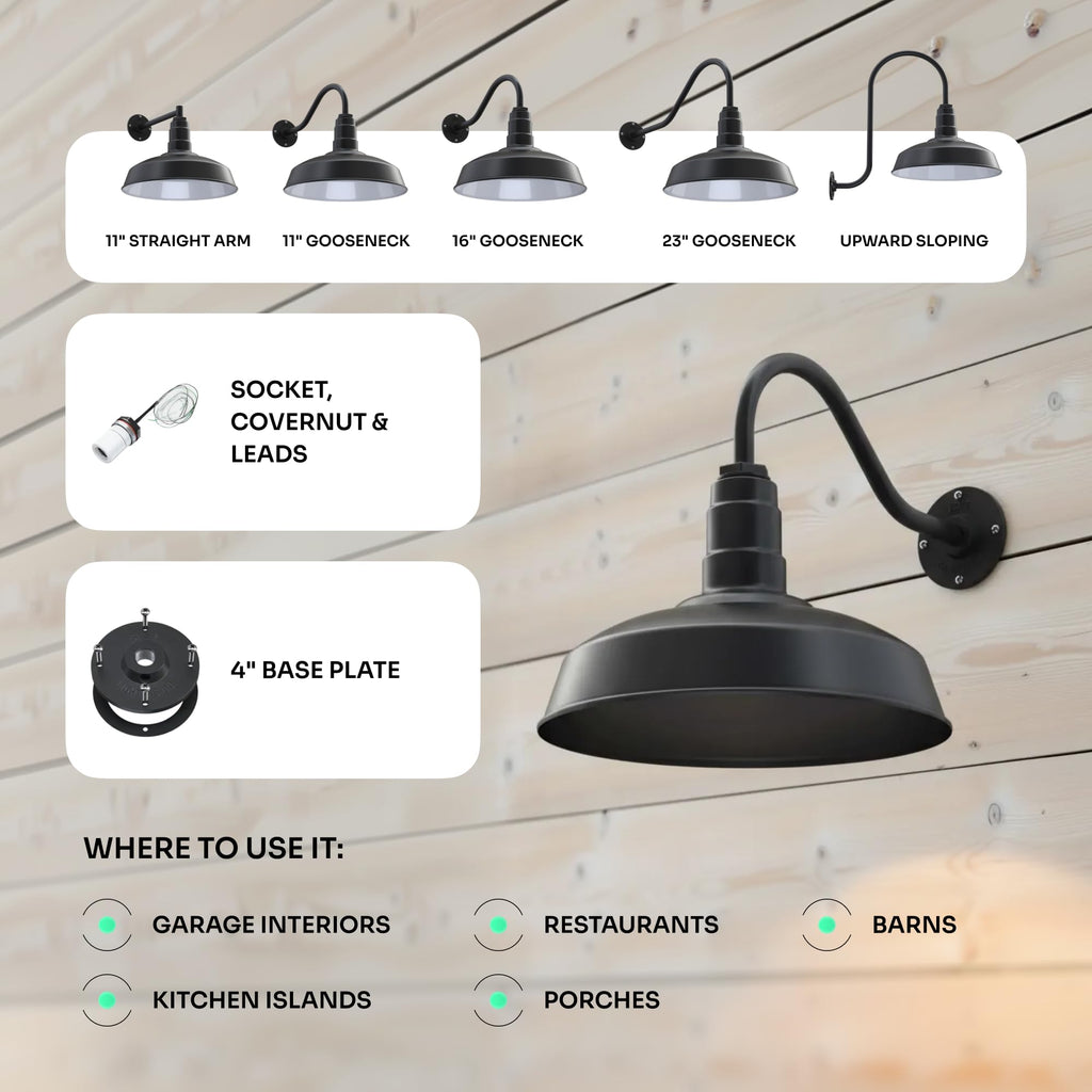 23" Gooseneck Barn Light Outdoor | Farmhouse Exterior Wall | Matte Black