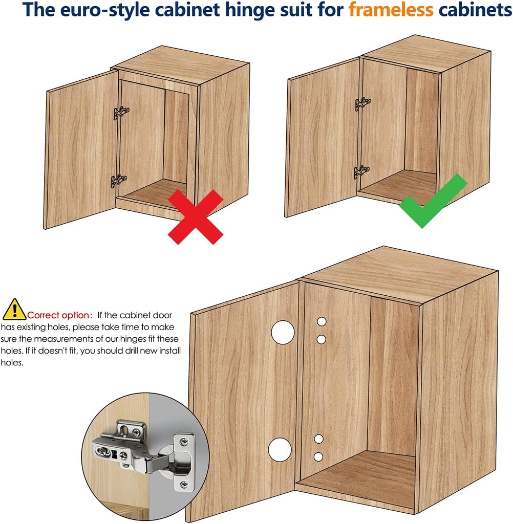 60 Pack 30 Pairs European Kitchen Cabinet Hinges Soft Close Full Overlay Door Heavy-Duty Frameless Adjustable Concealed