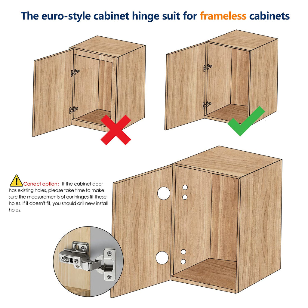 European Kitchen Cabinet Hinges, Soft Close, Insert, 60 Pack