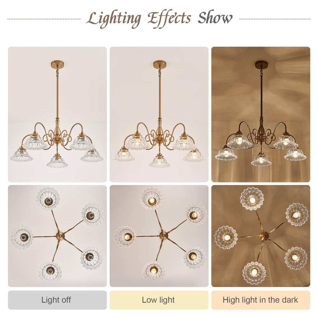 Vintage Chandelier Dining Room Light Fixture Over Table Brass 5 Light Chandelier Lighting Fixture