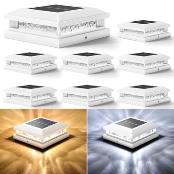 Solar Post Cap Lights 8 Pack for 4x4 4.5x4.5 5x5 Vinyl/Wood Posts, White
