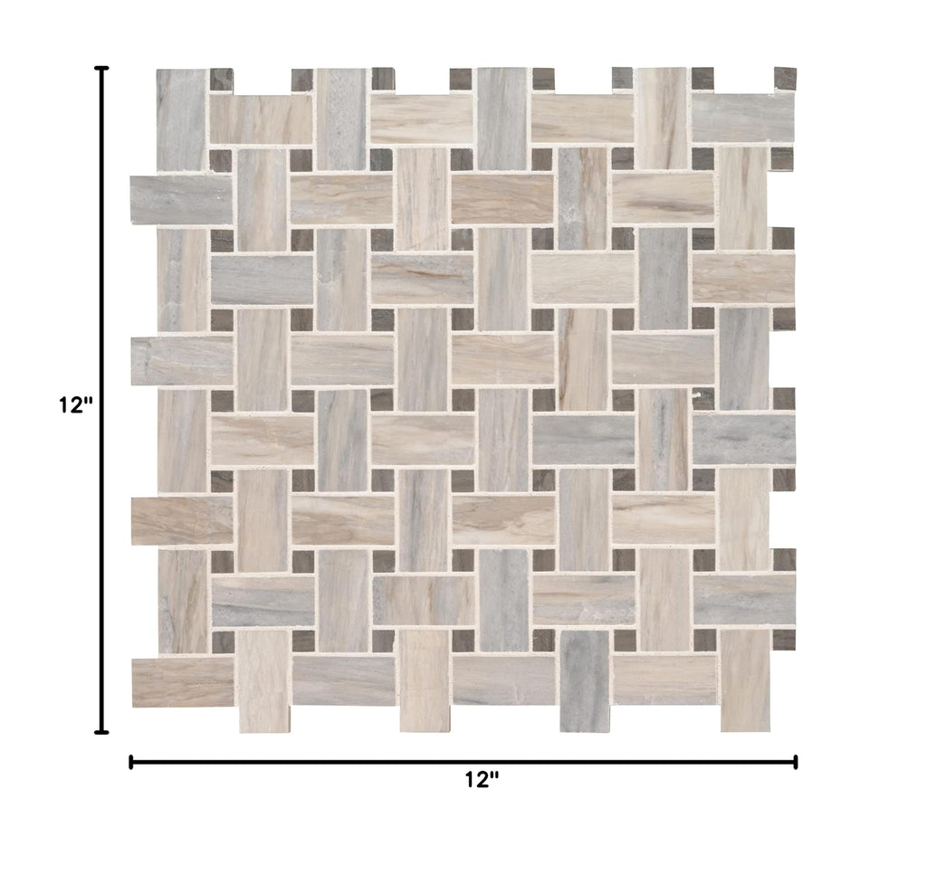 Marble Wall Tile | Angora Basketweave Warm White | 12.5" x 12.5"