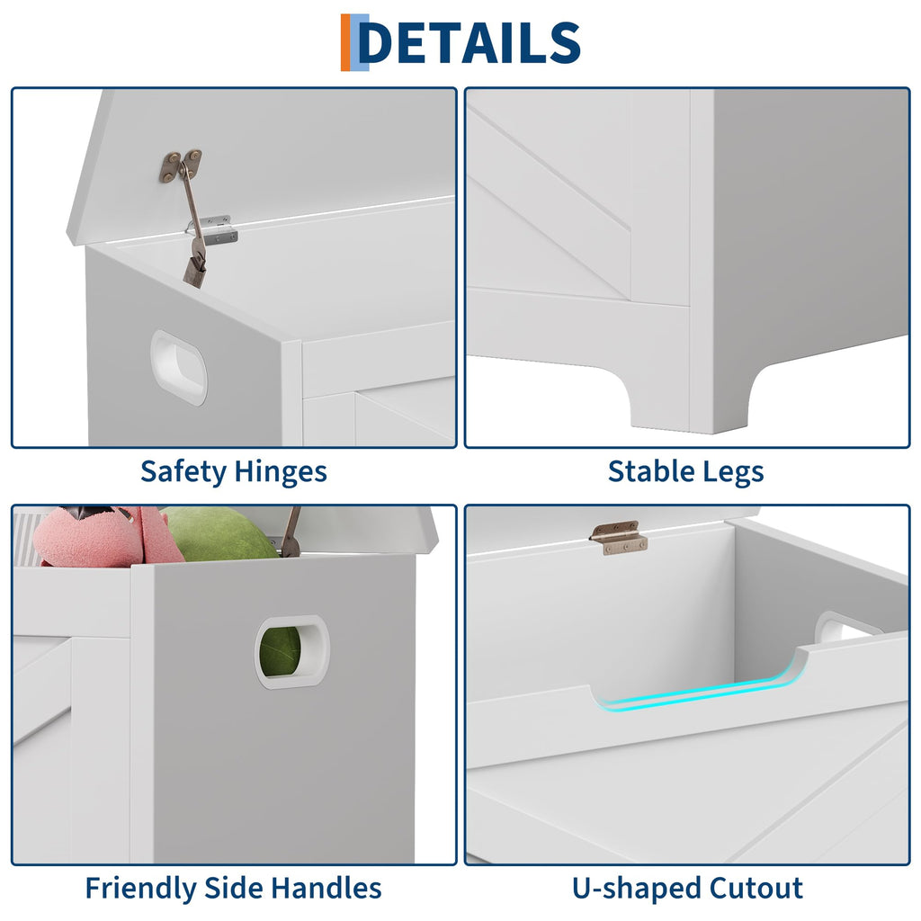 Farmhouse Style Wooden Storage Bench - 23.6" Chest with Safety Hinge, U-Shaped Handle, X-Shaped Design, 300 lbs