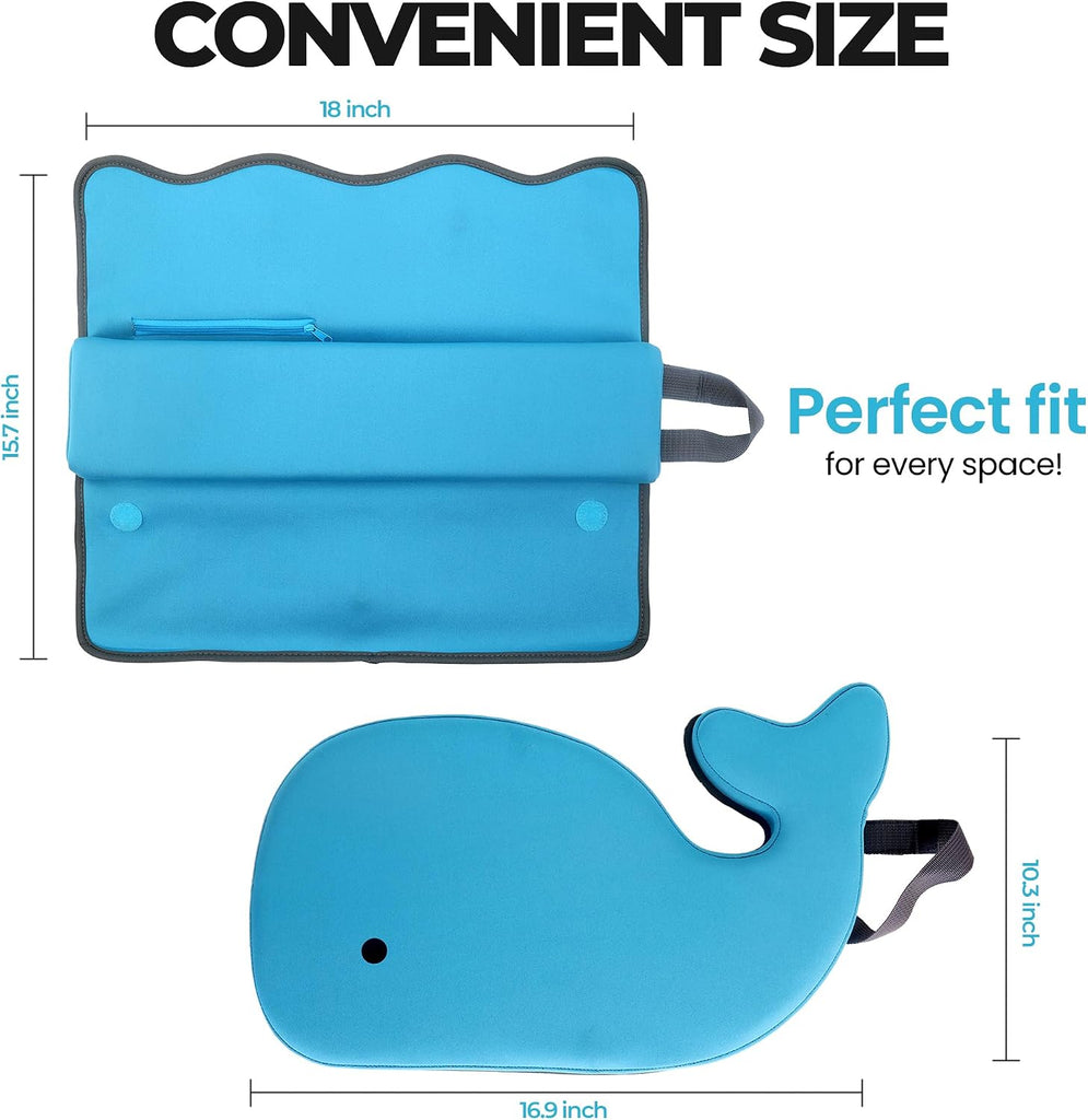 Whale Baby Bath Kneeler and Elbow Rest Set - Extra Thick Padded Cushion - Waterproof Non-Slip Mat with Storage