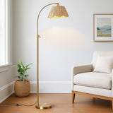 64'' Adjustable Arc Floor Lamp with Natural Rattan Woven Shade, Brushed Gold Mid-Century Modern Boho Floor Lamp