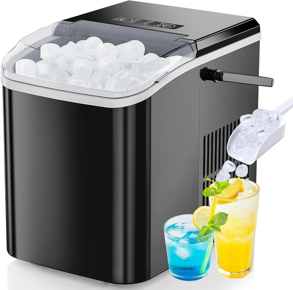 Countertop Ice Maker with Handle, 26lbs/24H Portable Ice Machine, 9 Bullet Cubes Ready in 6 Mins, Self-Cleaning