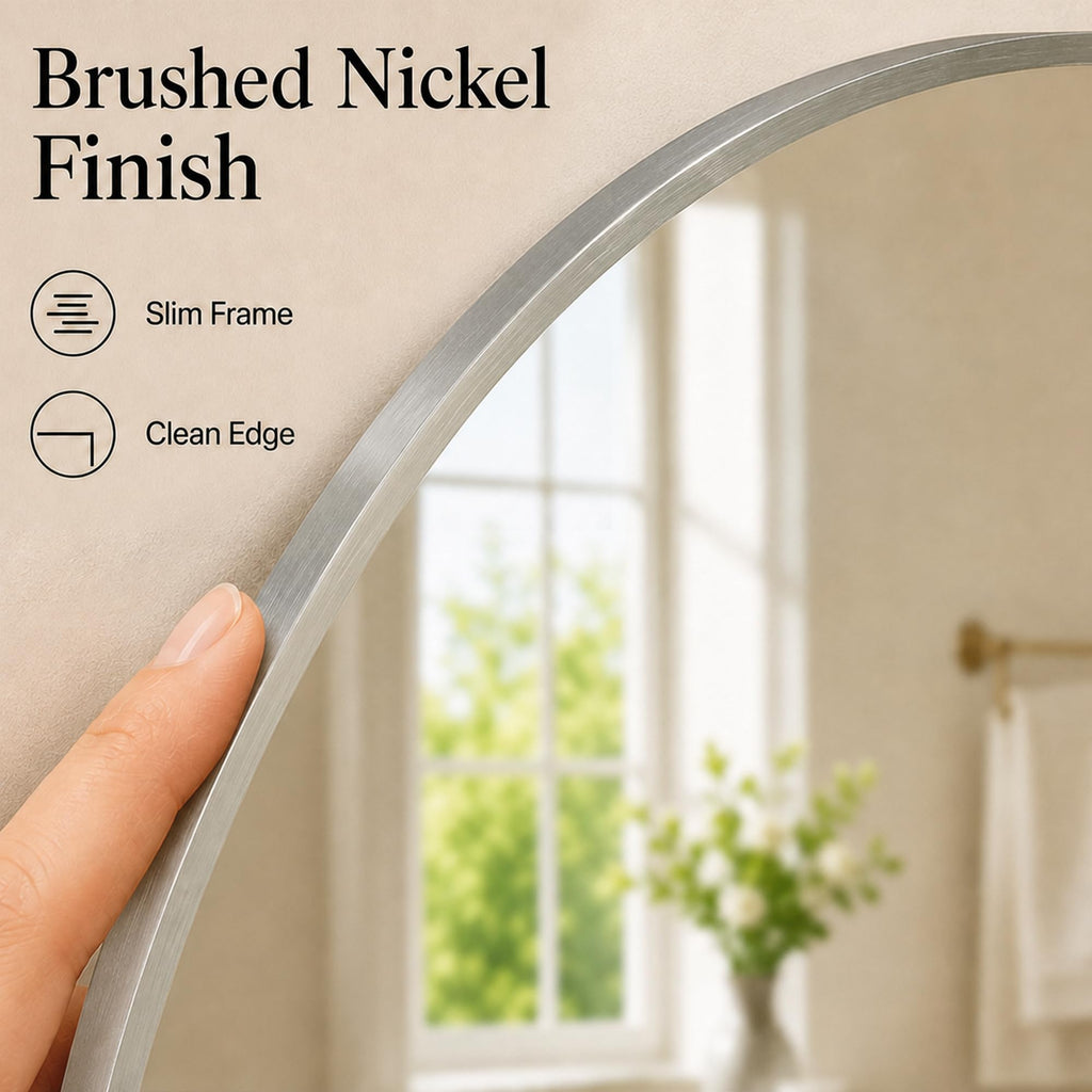 20x30 Inch Pill Shaped Bathroom Mirror for Vanity, Brushed Nickel
