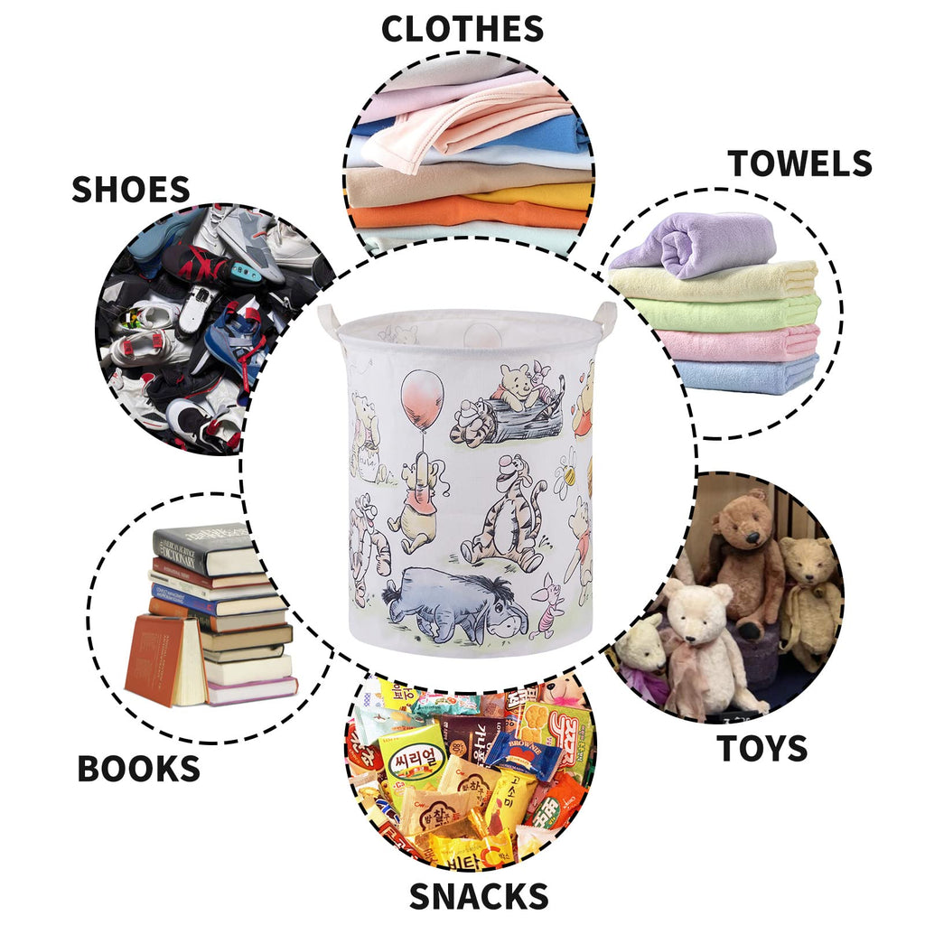 Bear Storage Basket, Nursery Large Hamper Canvas Laundry Basket Foldable With Waterproof Pe Coating, For Kids Boys And