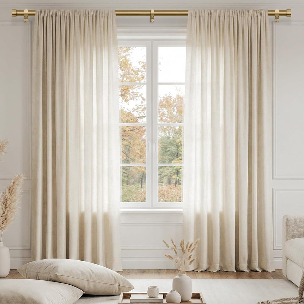 Warm Gold Curtain Rod 48 to 84 Inch, Heavy Duty Brass Curtain Rods for Window, 1" Diameter Adjustable Window