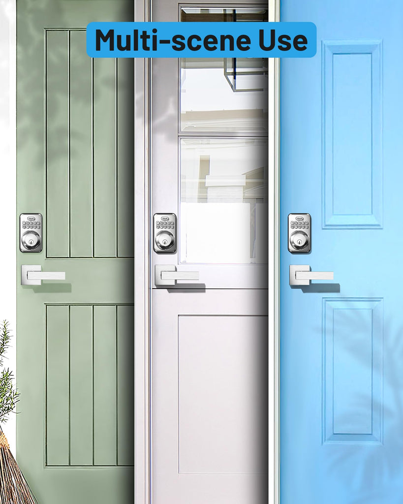 Keyless Entry Keypad Deadbolt Lock with Handles, Satin Nickel