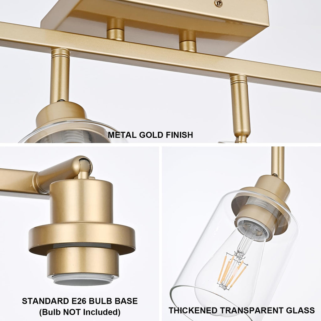 Multi-Directional Rotating Kitchen Tracking Lights Gold, Modern Track Lighting Fixture with Clear Glass