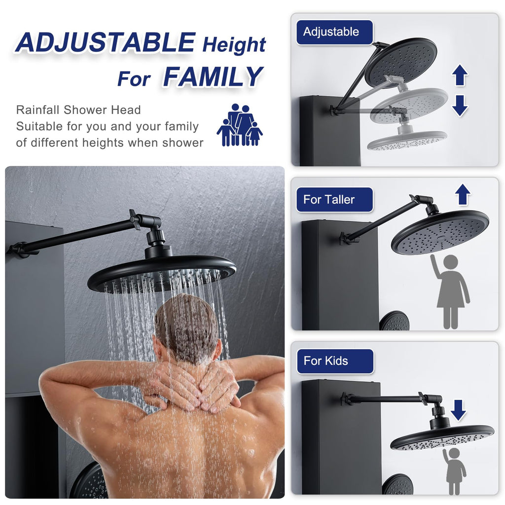 Shower Panel Tower System with Shelf & 6 Body Jets, Matte Black