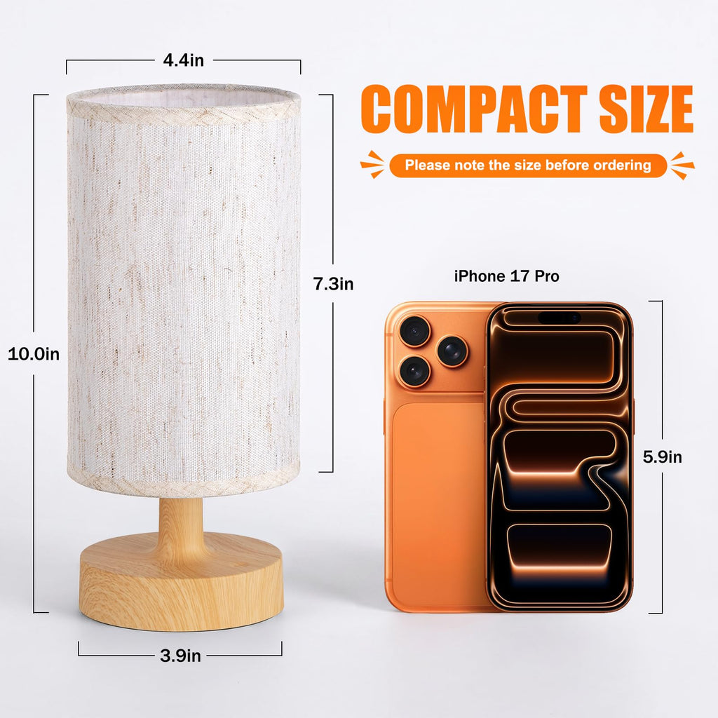 Cordless Table Lamp Rechargeable Small - 2 Pack Beige Wood, 4000mAh Battery Operated Lamp with Touch Control Stepless
