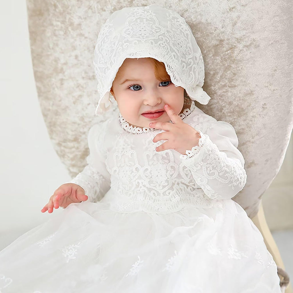 Baby Long Christening Gowns White Baptism Dress Special Occasion Dresses for Girls Birthday