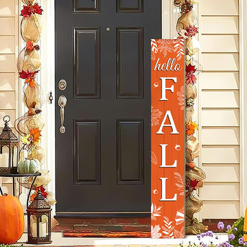 Hello Fall Porch Sign Autumn Leaves Wooden Welcome Sign Vertical Fall Hanging Signs For Standing Front Porch Decor