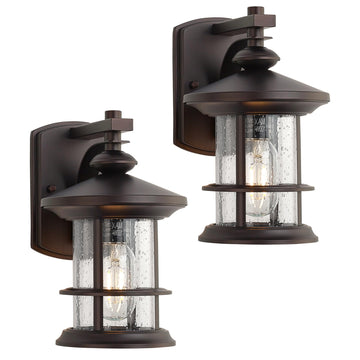 2 Pack Oil Rubbed Bronze Outdoor Wall Light, 10 Inch Rustic Cottage