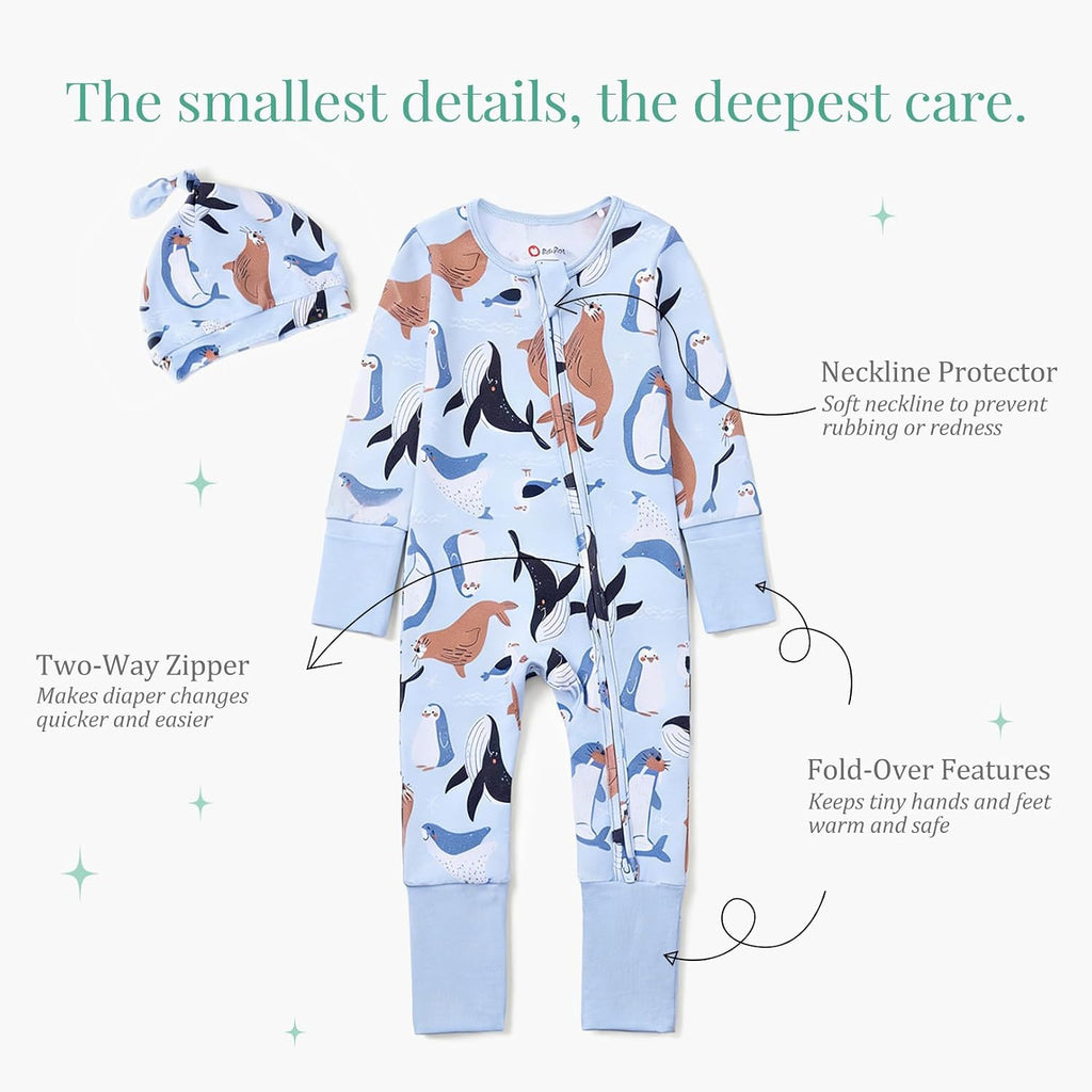 Bamboo Viscose Baby Footie Pajamas with hat