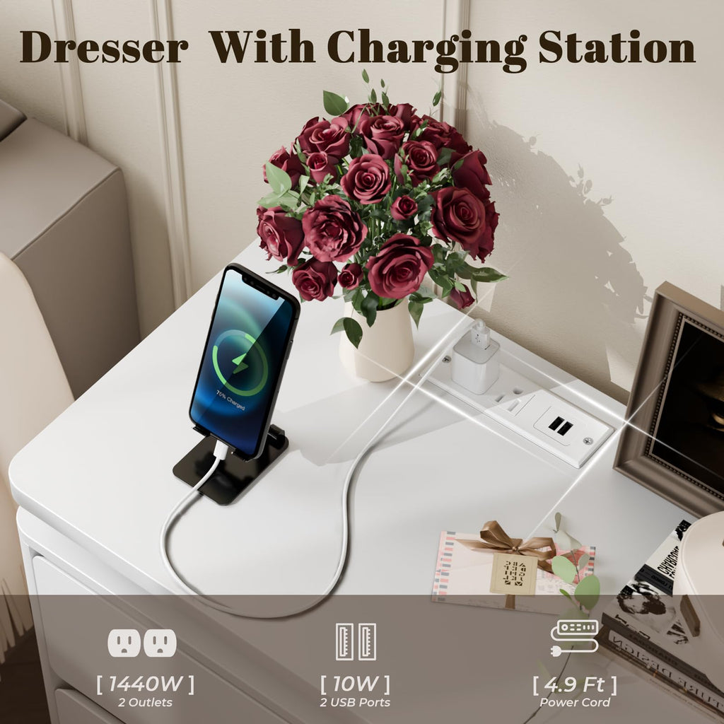9 Drawer, 62.99" Long White Chest of Drawers w/LED Light