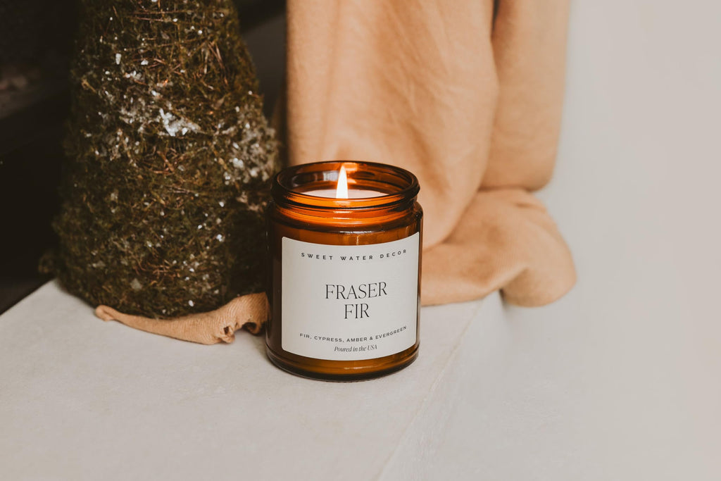 Fraser Fir Candle, 9oz Amber Glass Jar, Winter Scent