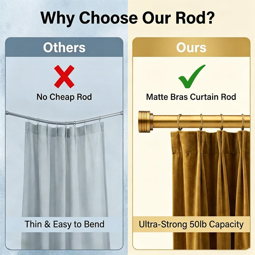 Brass Curtain Rods for Windows 18-88 Inch,Adjustable Length | 1 Inch Diameter Heavy Duty Curtain Rod /Door