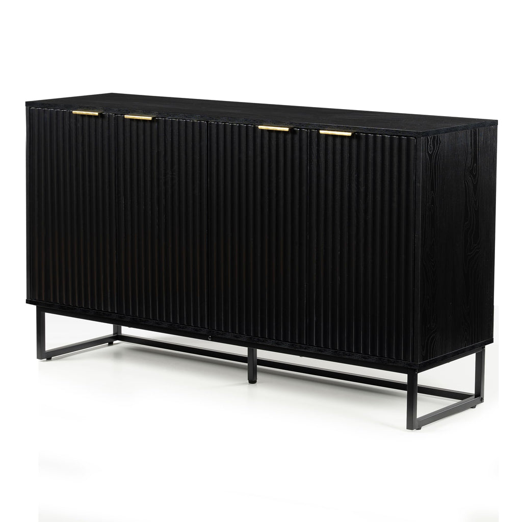 Fluted Storage Cabinet with 4 Doors, 55" Large Sideboard Buffet Cabinet with Adjustable Shelves Kitchen Wooden