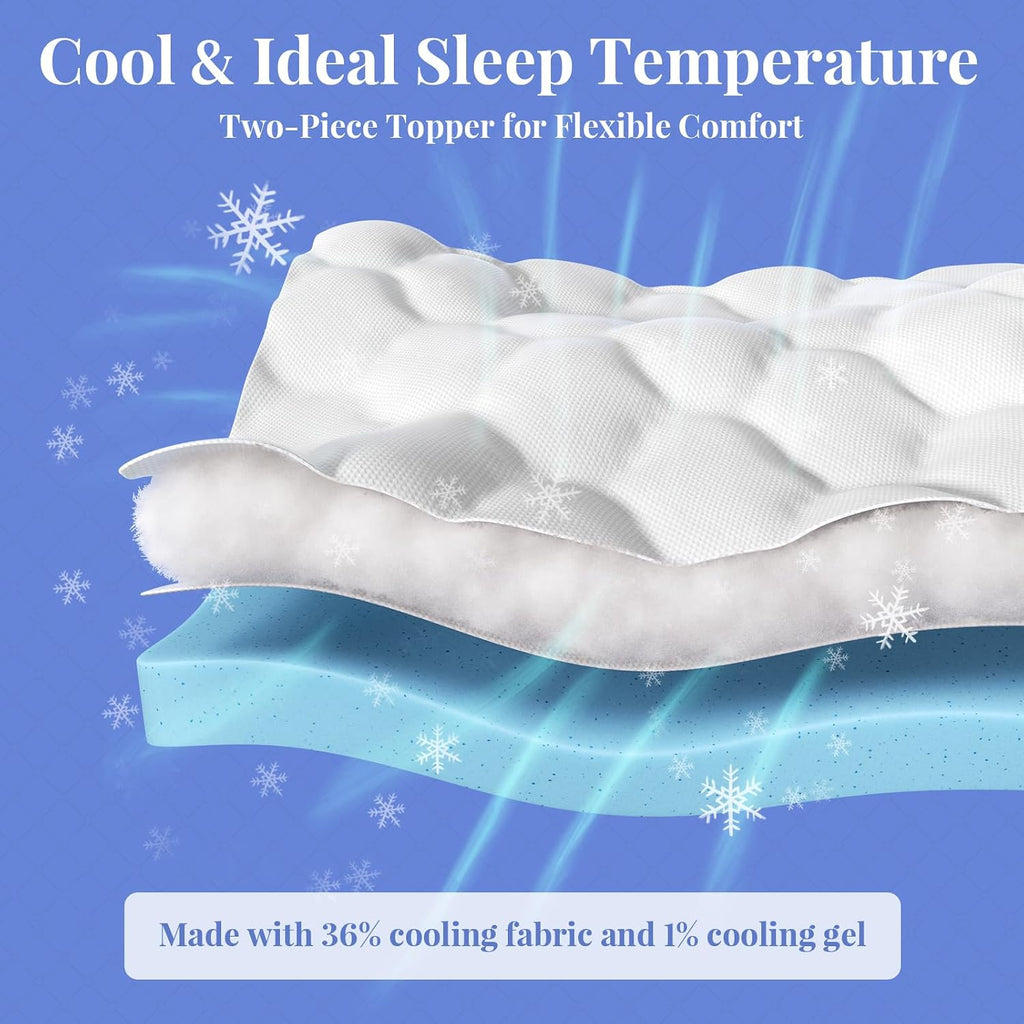 Cooling 4 Inch Full Size Dual Layer Mattress Topper, 2 Inch Gel Memory Foam, 2 Inch Soft Pillow Top Pad, Bedroom