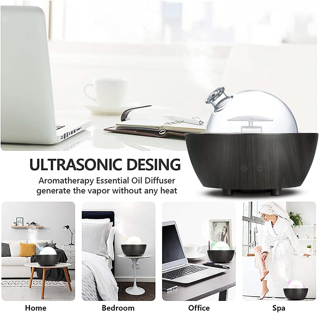 280ml Glass Essential Oil Diffuser Aromatherapy Diffusers Ultrasonic Cool Mist Humidifier with 2 Mist Modes & 7 Color