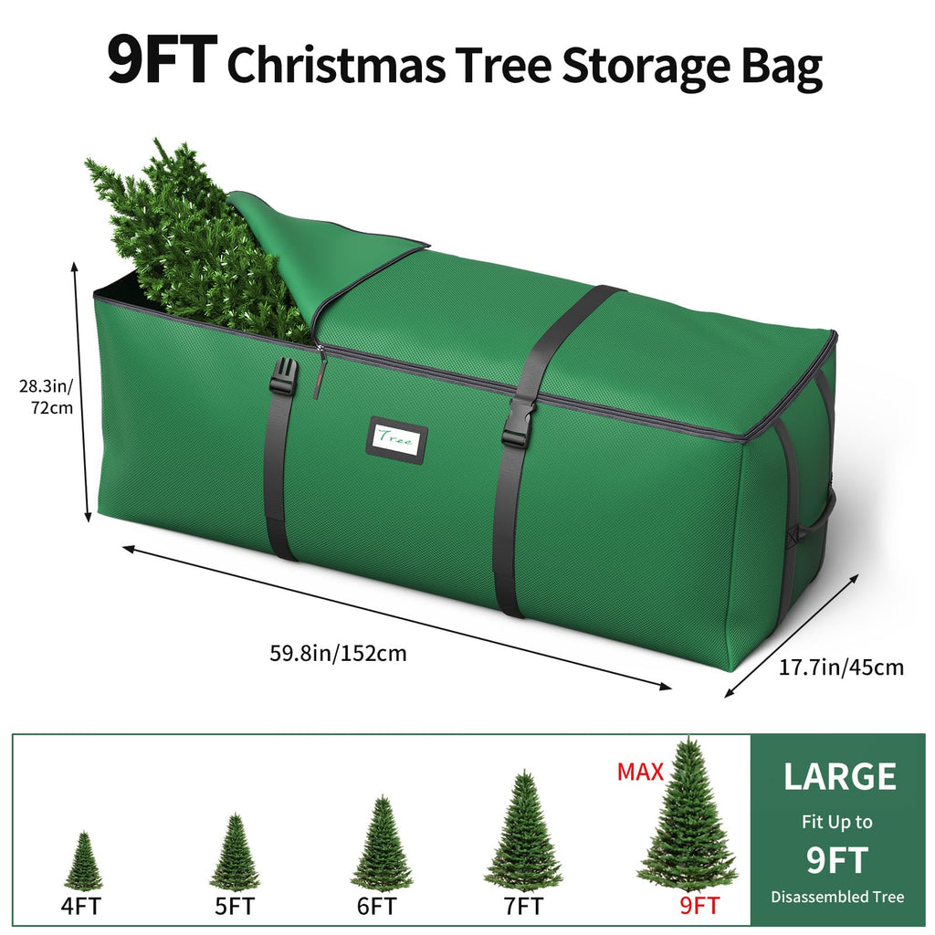 Christmas Tree Storage Bag, Fits Up to 9 Ft Artificial Christmas Tree with Buckle Straps & Dual Zippers & Handles