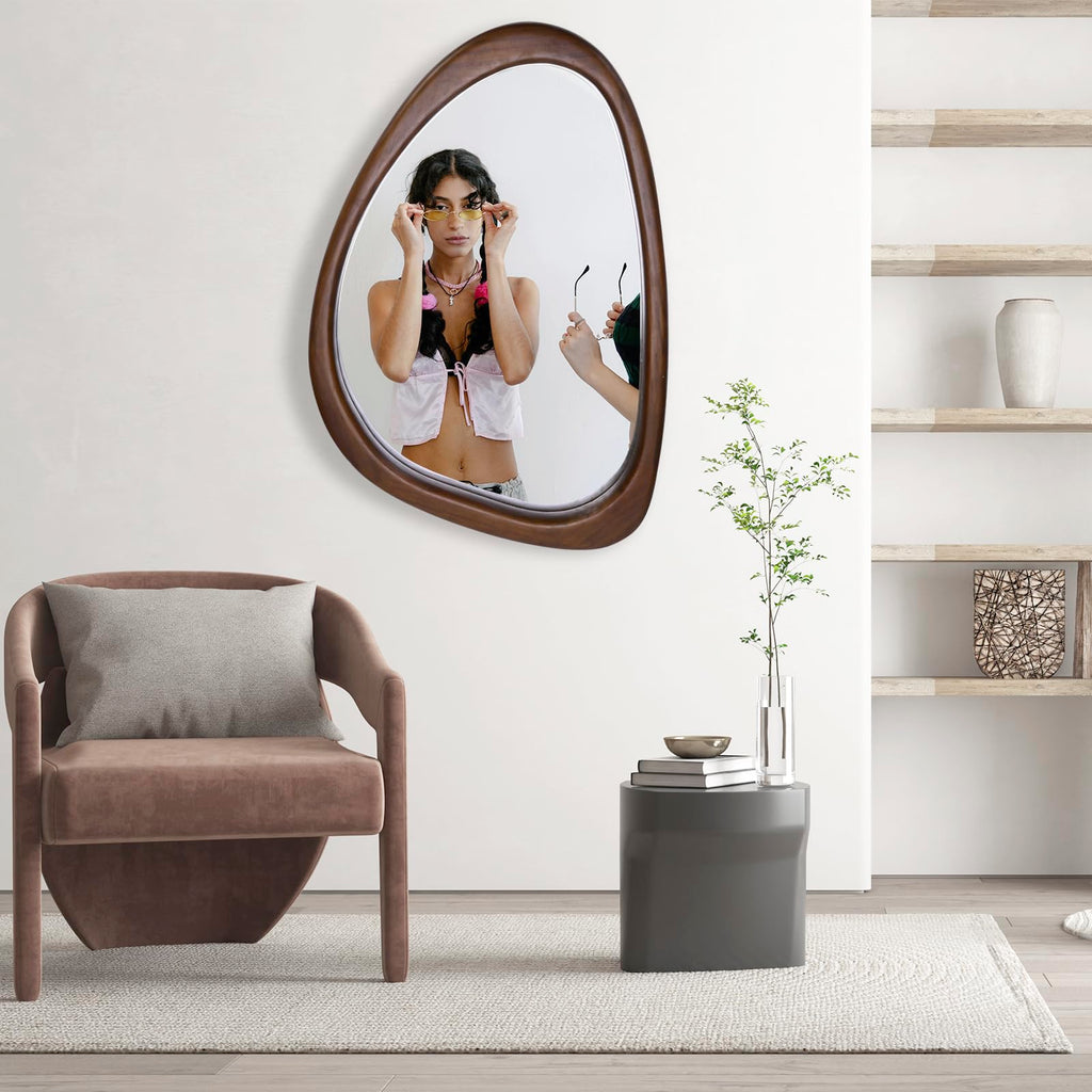 Irregular Wall Mirror, 20 x 30in Wooden Frame Asymmetrical Mirror
