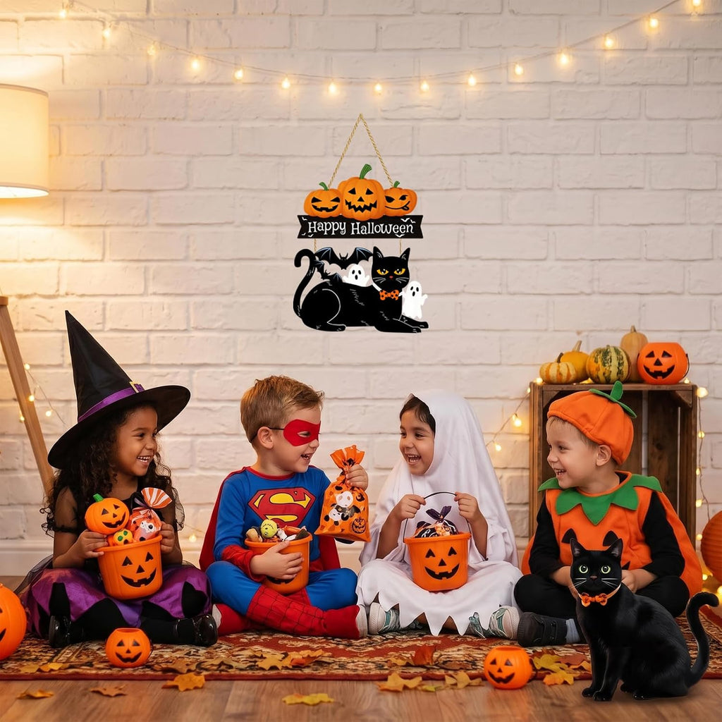 Halloween Decoration: Ghost Wood Door Sign, Spooky Wreath for Wall Decor