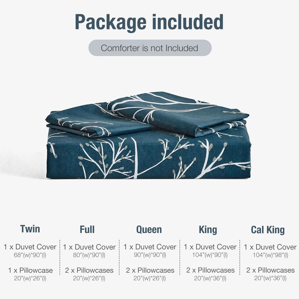 Reversible Duvet Cover, Dark Blue White Thin Branch