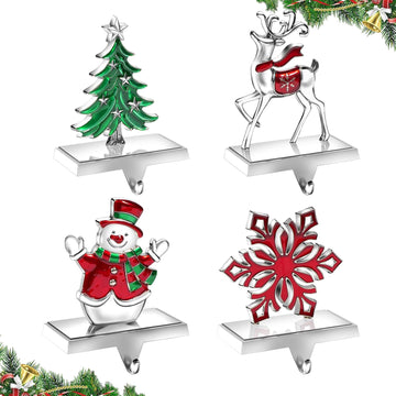 Christmas Stocking Holders for Mantle Set of 4, Heavy Duty 3D Stocking Stand Weighted Stocking Hooks Christmas