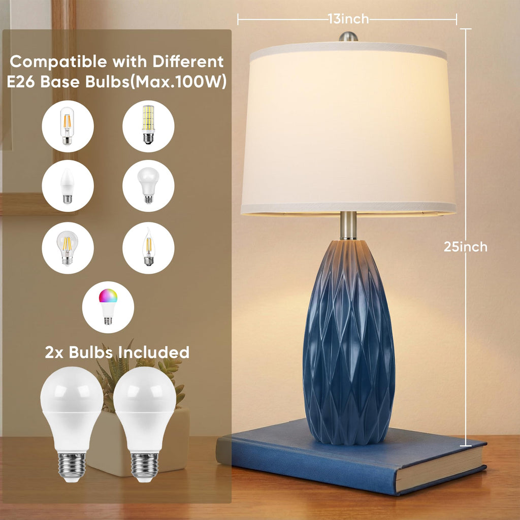 25'' Modern Table Lamp, Navy Blue Resin Table Lamp, Nightstand Lamp