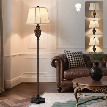 Vintage Black Floor Lamp, Resin Traditional Standing Lamp