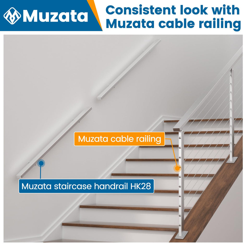 5FT Stainless Steel Stair Handrail Rectangular Wall-Mount HK28 SL4