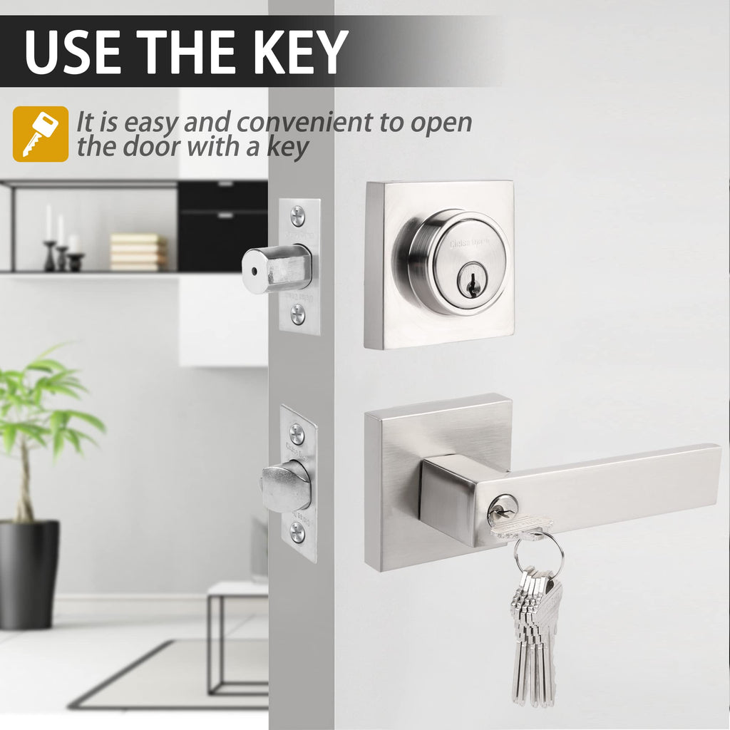 Exterior Door Lock Set with Deadbolt, Front Door Handle Set with Deadbolt, Door Levers Single Cylinder Deadbolt Set
