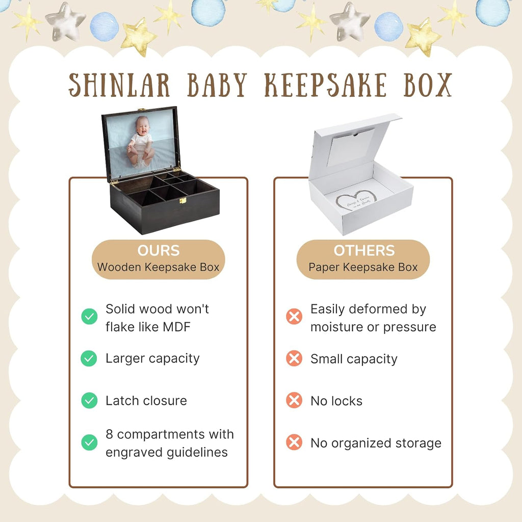 Baby Keepsake Box Wooden with 6 Additional Items