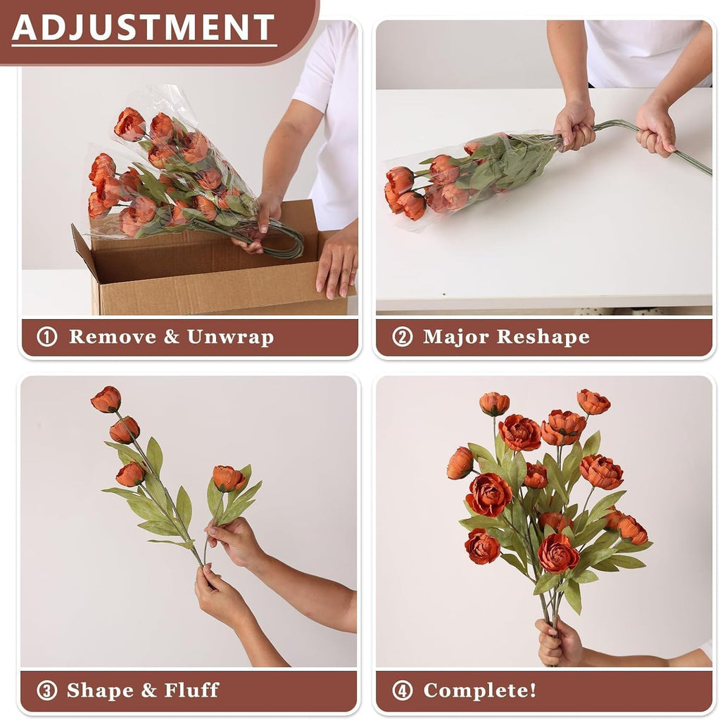 27" Faux Silk Peony Artificial Fall Flowers Stems for Vase (Orange) - Set of 6