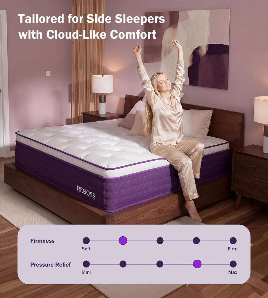 Soft Plush Queen Mattress 12 Inch Hybrid Mattress in a Box for Side Sleeper | Pocketed Springs and Gel Memory Foam