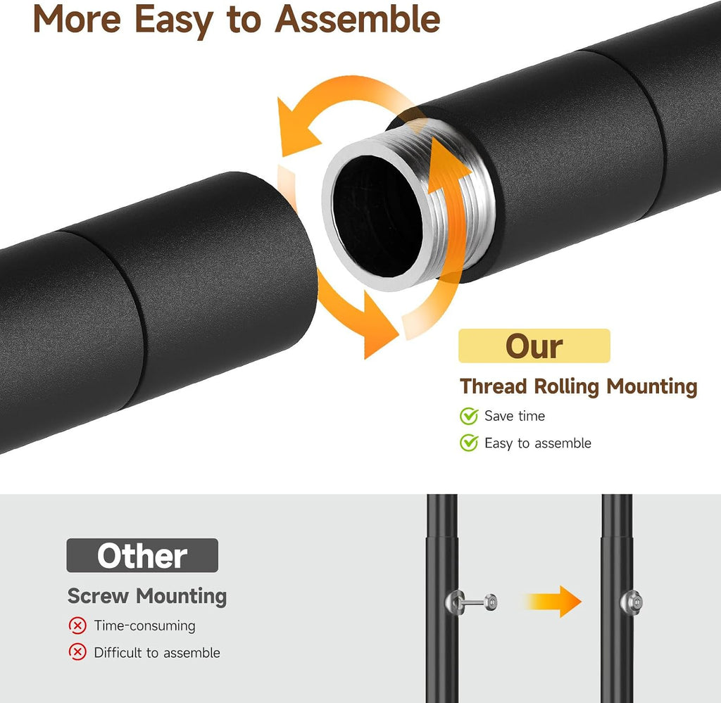 H6 Wall Mounted Closet System, Industrial Pipe Clothes Rack Clothing Racks with 6 Telescopic Rods & 3 Fixing Rods & 9