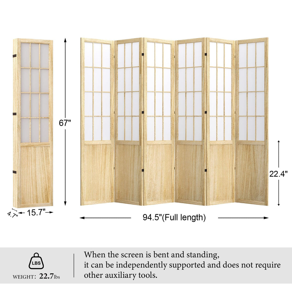 5.6FT Room Divider and Folding Portable Partition Screen, Chinese Japanese Shoji Style for Room Separation - 6 Panel
