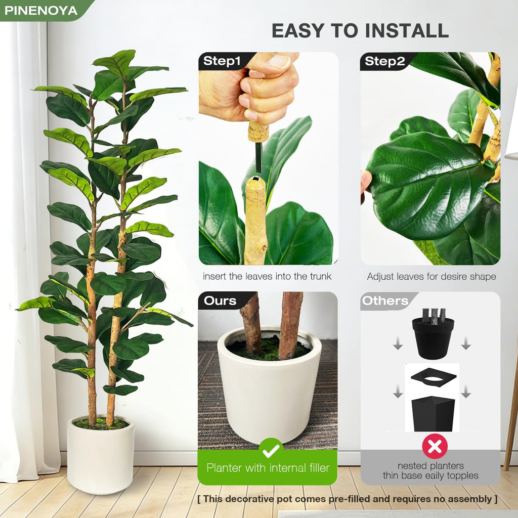 5ft Fiddle Leaf Fig Tree Artificial Plants in White Pot